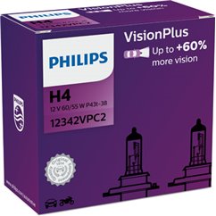 Bec H4 12V/60/55W +60% Philips Visionplus P43T-38 2 buc.