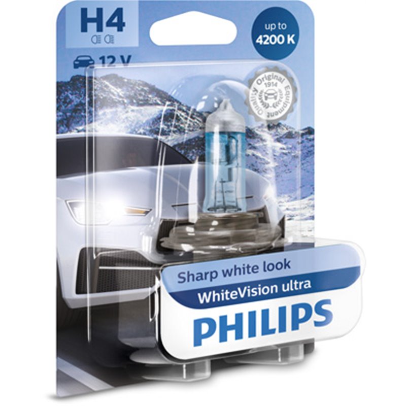 Bec H4 12V/60/55W P43T-38 +60 2 buc.+2 buc. W5W Philips Whitevision Ultra 4200k