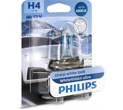 Bec H4 12V/60/55W P43T-38 +60 2 buc.+2 buc. W5W Philips Whitevision Ultra 4200k