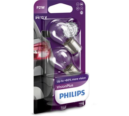 Bec P21W 12V/21W +60% (Stop/Semnal De Intoarcere) 2 buc. Philips Visionplus BA15SCu Un Singur Filament