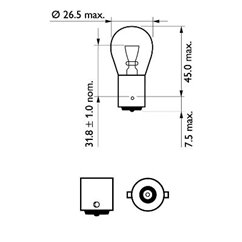 Bec P21W 12V/21W +60% (Stop/Semnal De Intoarcere) 2 buc. Philips Visionplus BA15SCu Un Singur Filament