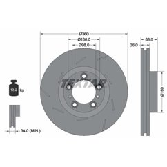 Disc Frana pentru PORSCHE Panamera (970) 360x36mm, 05/07x130, ventilat interior, canelat, acoperit (cu un strat protector), cont