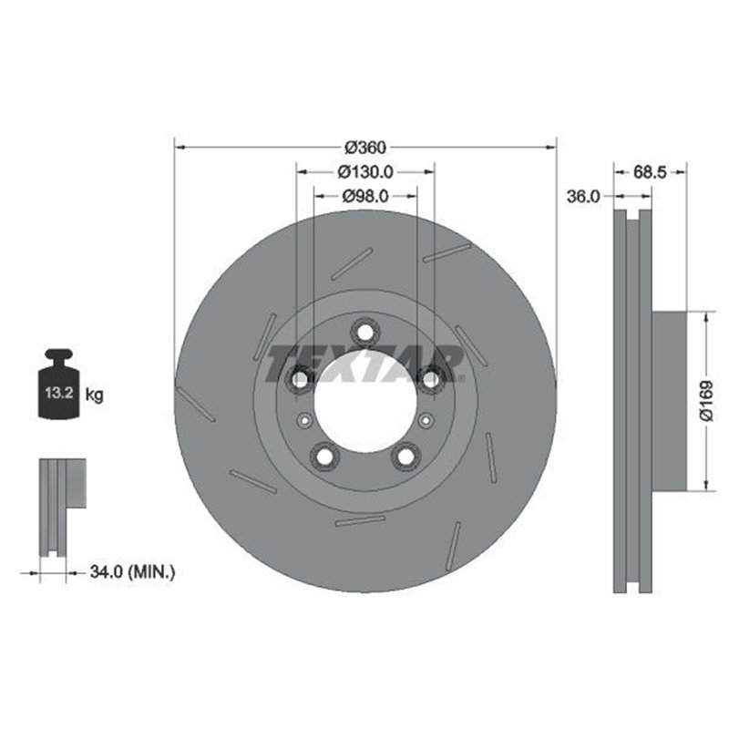 Disc Frana - PORSCHE Panamera (970) 360x36mm, 05/07x130, ventilat interior, canelat, acoperit (cu un strat protector), continut 