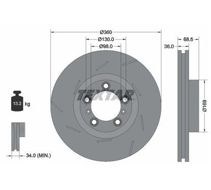 Disc Frana pentru PORSCHE Panamera (970) 360x36mm, 05/07x130, ventilat interior, canelat, acoperit (cu un strat protector), cont