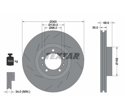 Disc Frana pentru PORSCHE Panamera (970) 360x36mm, 05/07x130, ventilat interior, canelat, acoperit (cu un strat protector), cont