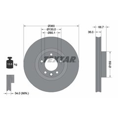 Disc Frana 360x36mm, 05/06x130, ventilat interior, acoperit (cu un strat protector), continut ridicat de carbon - TEXTAR 9226260