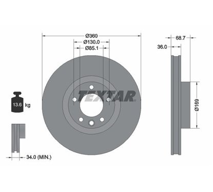 Disc Frana 360x36mm, 05/06x130, ventilat interior, acoperit (cu un strat protector), continut ridicat de carbon - TEXTAR 9226260