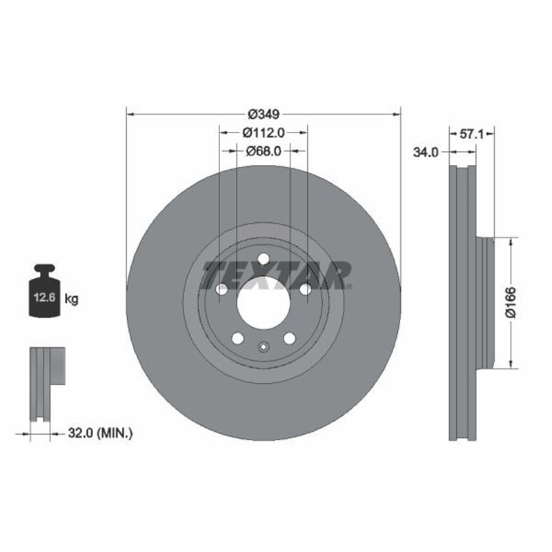 Disc Frana 349x34mm, 05/06x112, ventilat interior, acoperit (cu un strat protector), continut ridicat de carbon - TEXTAR 9228930