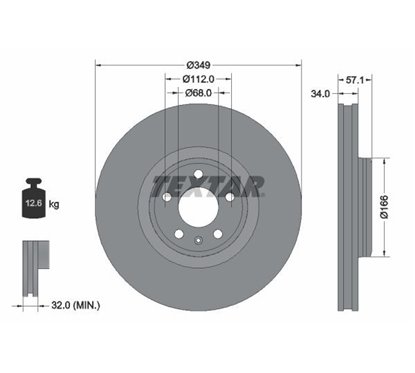 Disc Frana 349x34mm, 05/06x112, ventilat interior, acoperit (cu un strat protector), continut ridicat de carbon - TEXTAR 9228930