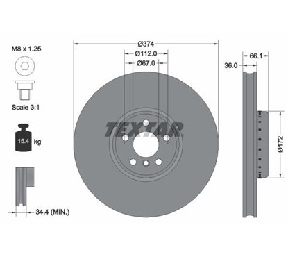 Disc Frana 374x36mm, 05/06x112, Disc Frana din două părți, ventilat interior, acoperit (cu un strat protector), continut ridicat