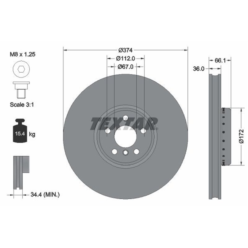 Disc Frana 374x36mm, 05/06x112, ventilat interior, Disc Frana din două părți, acoperit (cu un strat protector), continut ridicat