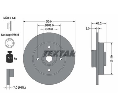 Disc Frana 244x9mm, 04/04x108, plin, acoperit (cu un strat protector) - TEXTAR 92305403 