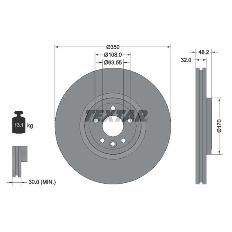 Disc Frana 350x32mm, 05/06x108, ventilat interior, acoperit (cu un strat protector), continut ridicat de carbon - TEXTAR 9230820