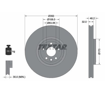 Disc Frana 350x32mm, 05/06x108, ventilat interior, acoperit (cu un strat protector), continut ridicat de carbon - TEXTAR 9230820