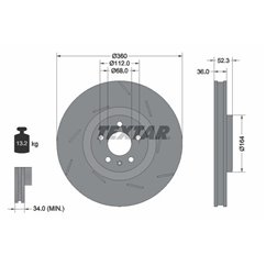 Disc Frana pentru PORSCHE Macan (95B) 360x36mm, 05/06x112, ventilat interior, canelat, acoperit (cu un strat protector), continu