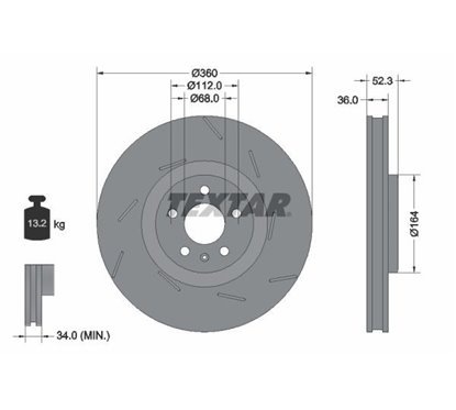 Disc Frana pentru PORSCHE Macan (95B) 360x36mm, 05/06x112, ventilat interior, canelat, acoperit (cu un strat protector), continu