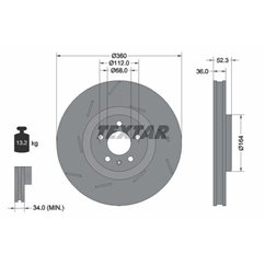 Disc Frana pentru PORSCHE Macan (95B) 360x36mm, 05/06x112, canelat, ventilat interior, acoperit (cu un strat protector), continu