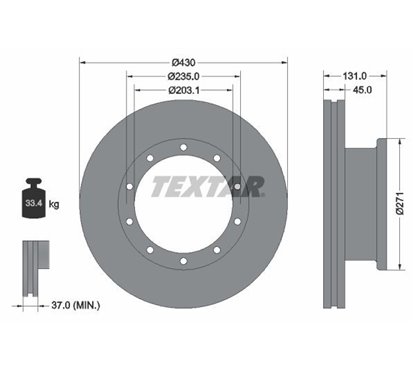 Disc Frana 430x45mm, 10/10x235, ventilat interior - TEXTAR 93086800 