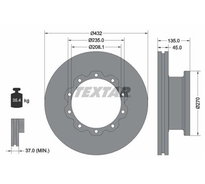 Disc Frana 432x45mm, 10/10x235, ventilat interior - TEXTAR 93087000 