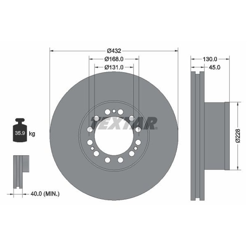 Disc Frana 432x45mm, 12/15x168, ventilat interior - TEXTAR 93087200 