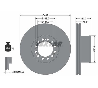 Disc Frana 432x45mm, 12/15x168, ventilat interior - TEXTAR 93087200 