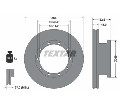 Disc Frana 430x45mm, 10/10x238, ventilat interior - TEXTAR 93087900 