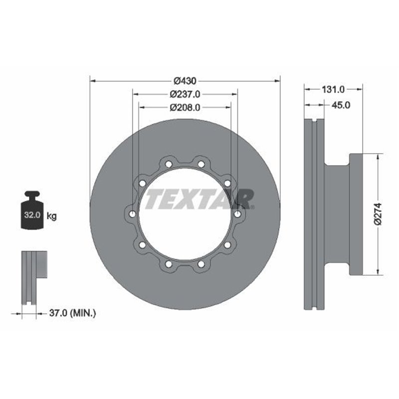 Disc Frana 430x45mm, 10/10x237, ventilat interior - TEXTAR 93088300 