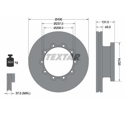 Disc Frana 430x45mm, 10/10x237, ventilat interior - TEXTAR 93088300 