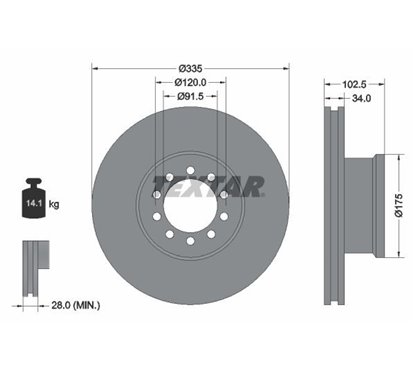 Disc Frana 335x34mm, 10/10x120, ventilat interior - TEXTAR 93101300 