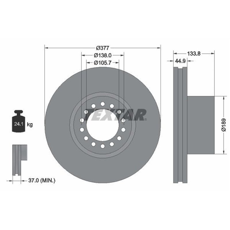 Disc Frana 377x44,9mm, 14/14x138, ventilat interior - TEXTAR 93101400 