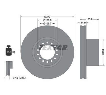 Disc Frana 377x44,9mm, 14/14x138, ventilat interior - TEXTAR 93101400 