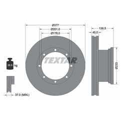 Disc Frana 377x45mm, 08/08x201, ventilat interior - TEXTAR 93101500 