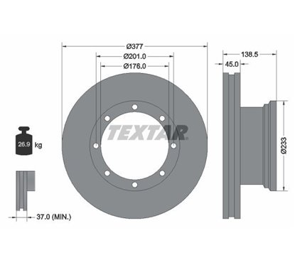 Disc Frana 377x45mm, 08/08x201, ventilat interior - TEXTAR 93101500 