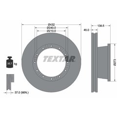 Disc Frana 432x45mm, 12/12x240, ventilat interior - TEXTAR 93142900 