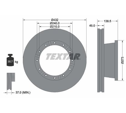 Disc Frana 432x45mm, 12/12x240, ventilat interior - TEXTAR 93142900 