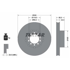 Disc Frana 330x34mm, 10/12x118, ventilat interior - TEXTAR 93192600 