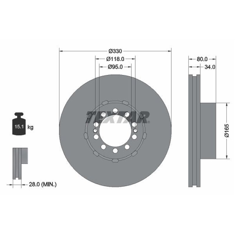 Disc Frana 330x34mm, 10/12x118, ventilat interior - TEXTAR 93192600 