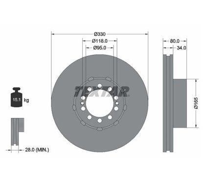 Disc Frana 330x34mm, 10/12x118, ventilat interior - TEXTAR 93192600 