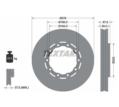 Disc Frana 376x45mm, 10/10x190, ventilat interior - TEXTAR 93193400 