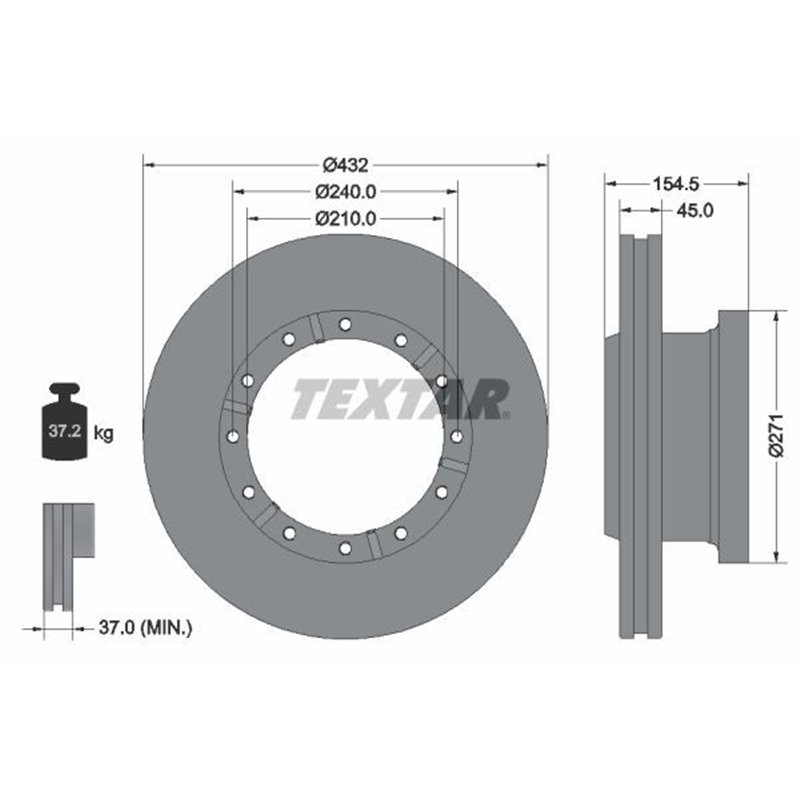 Disc Frana 432x45mm, 12/12x240, ventilat interior - TEXTAR 93253000 