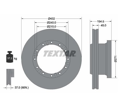 Disc Frana 432x45mm, 12/12x240, ventilat interior - TEXTAR 93253000 