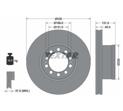 Disc Frana 430x45mm, 10/12x168, ventilat interior - TEXTAR 93291200 