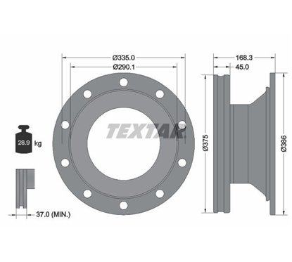 Disc Frana 375x45mm, 10/10x335, ventilat interior - TEXTAR 93308800 