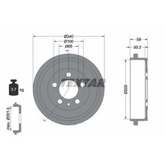 Tambur frana fara butuc roata, fara rulment roata, fara suruburi de fixare roata, 240mm - TEXTAR 94023800 