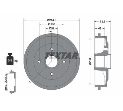 Tambur frana cu butuc roata, fara rulment roata, fara suruburi de fixare roata, 244mm - TEXTAR 94026600 