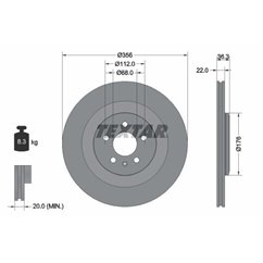 Disc Frana AUDI A8, A7, A6 356x22mm, 05/06x112, ventilat interior, acoperit (cu un strat protector) - TEXTAR PRO 92241803 