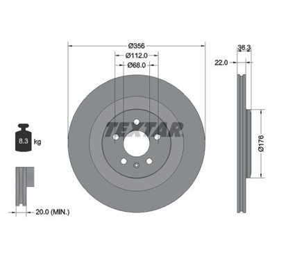 Disc Frana AUDI A8, A7, A6 356x22mm, 05/06x112, ventilat interior, acoperit (cu un strat protector) - TEXTAR PRO 92241803 