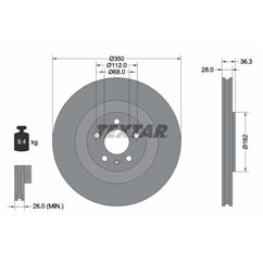 Disc Frana 350x28mm, 05/06x112, ventilat interior, acoperit (cu un strat protector), continut ridicat de carbon - TEXTAR PRO+ 92