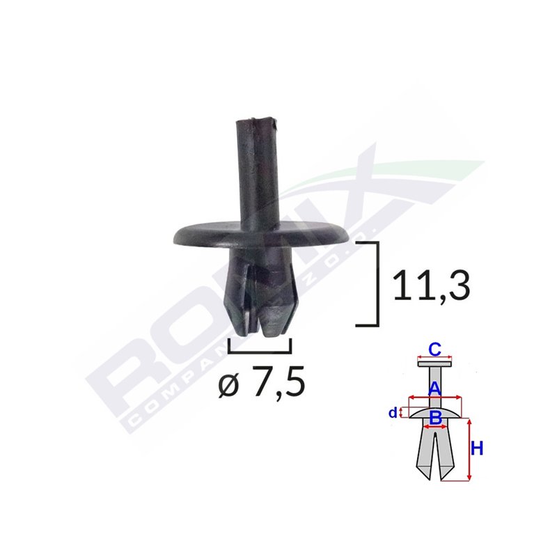 Clips Fixare Pentru Alfa Romeo/Fiat 7.5X11.3Mm - Negru Set 10 Buc