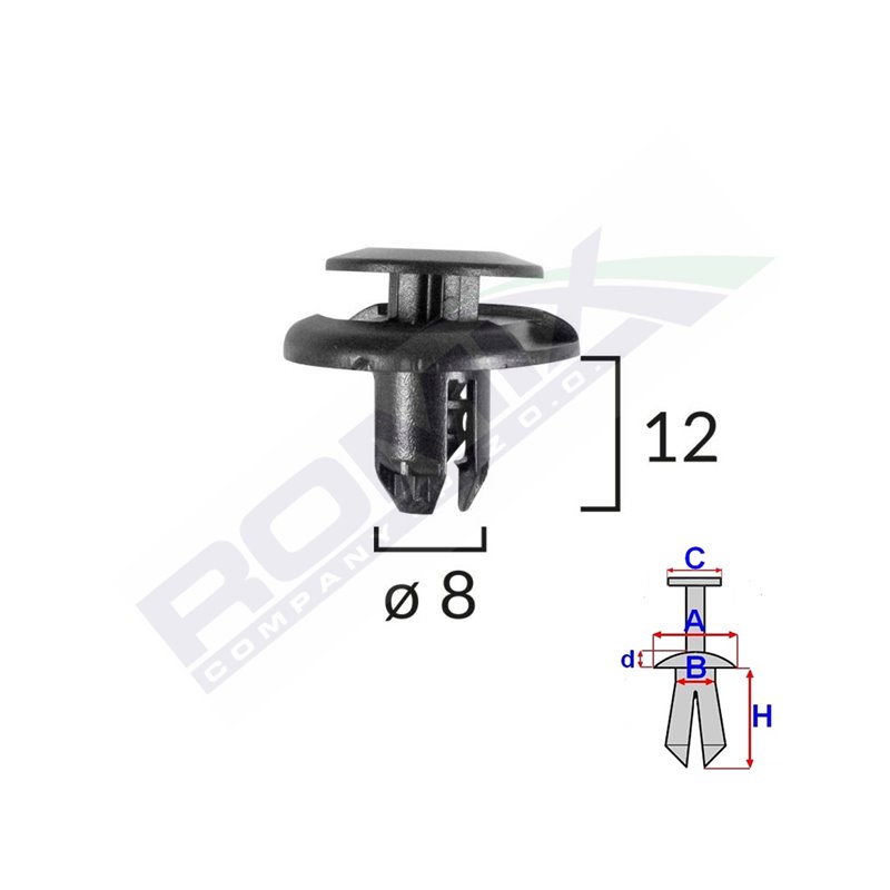 Clips Fixare Elemente Roata Pentru Honda/Mitsubishi 8X12Mm - Negru Set 10 Buc